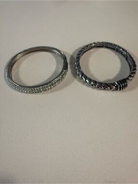 Lia Sophia Crystal Pavé Bangle & Silver Braided Link Bangle Set